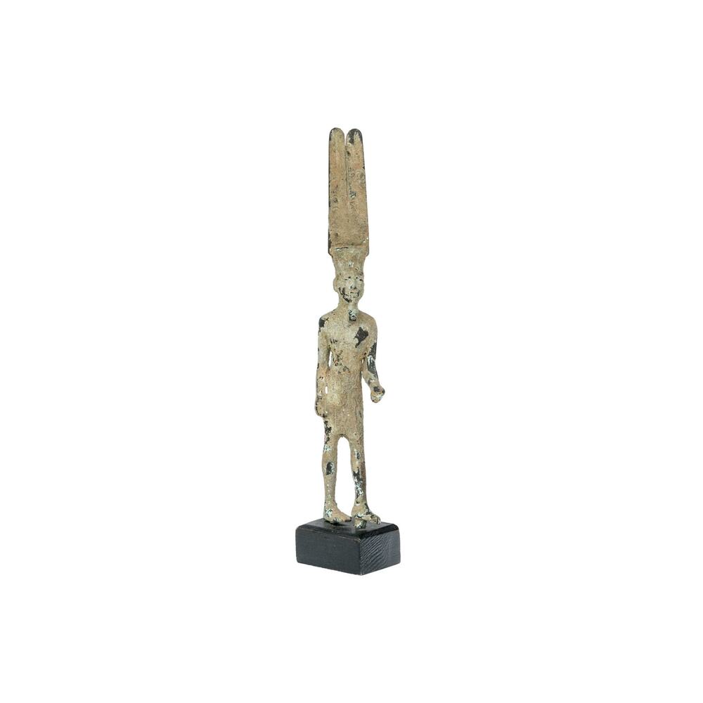 Vintage Egyptian Amun Figure Statue – Patinated Cast Metal on Wood Base